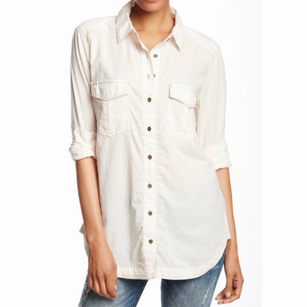 Free People Pearl Ivory Button Down Shirt